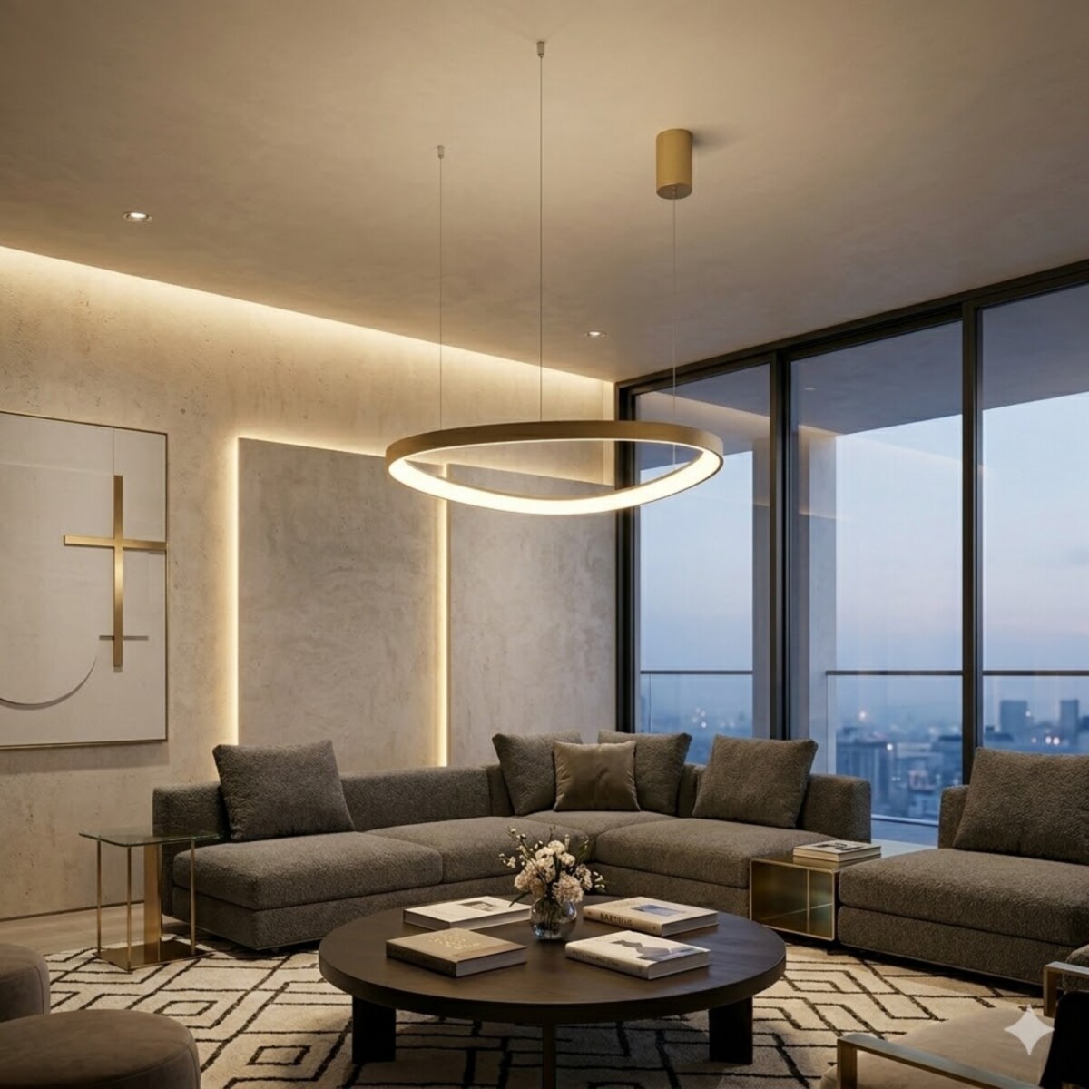 Luminaria Led Diseño triangular Dimerizable 48W, 65cm - DORADO 