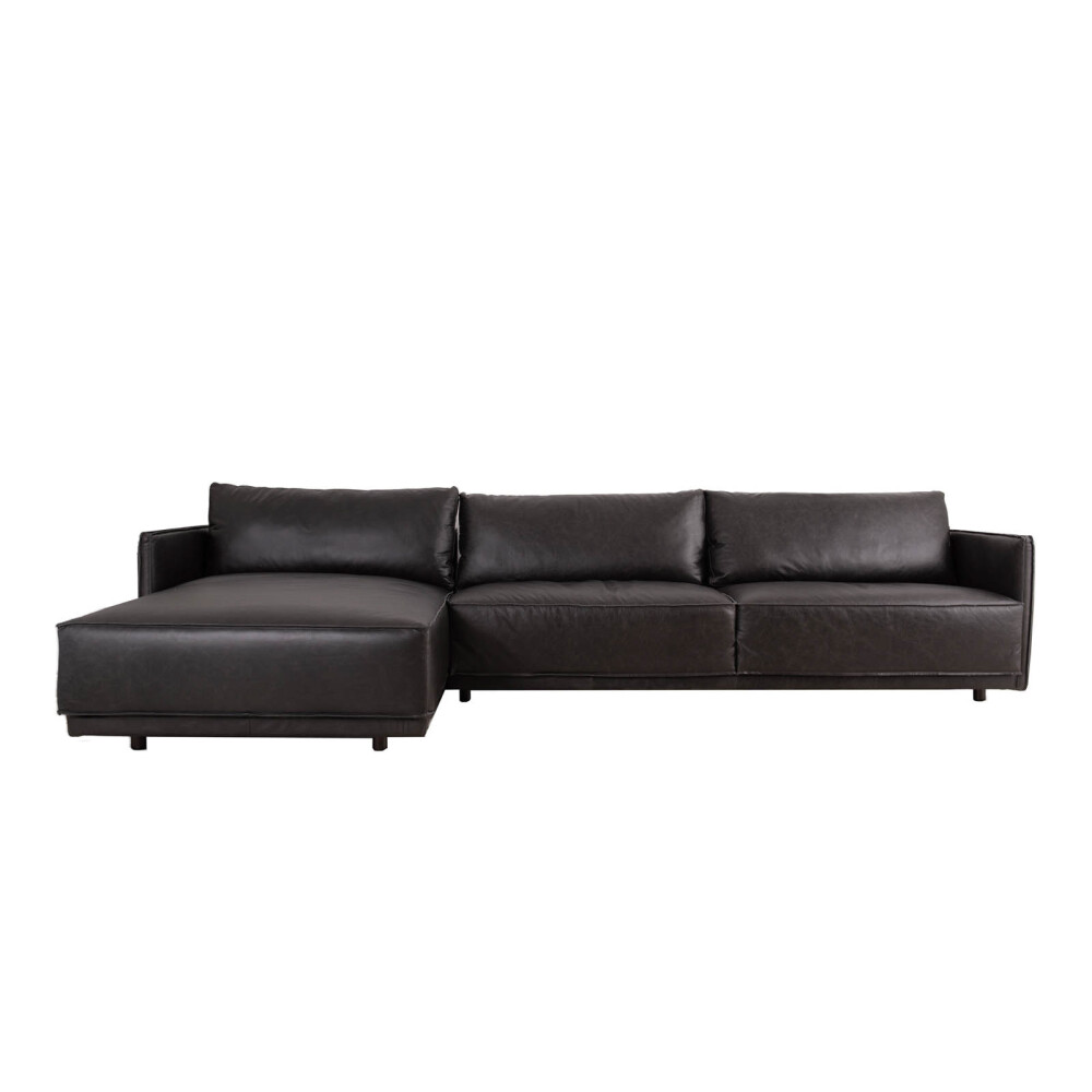 SILLÓN C/CHAISE IZQUIERDO 3 CUERPOS CUERO-100-NATURAL NEGRO ROMEO TP3
