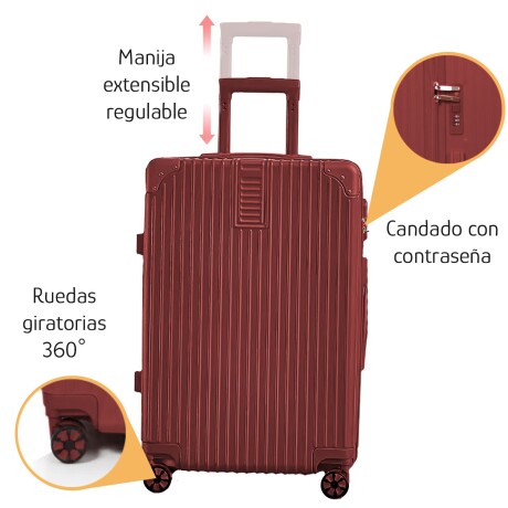 Valija Pequeña CarryOn 4 Ruedas Dobles Giratorias Candado Bordó