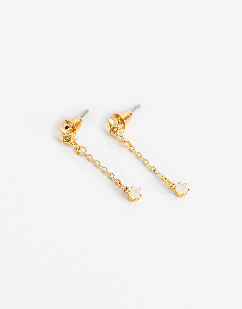 Aros Colgantes Cortos Cubic zirconia Aros Cortos Mystic Bañado En Oro - Dorado