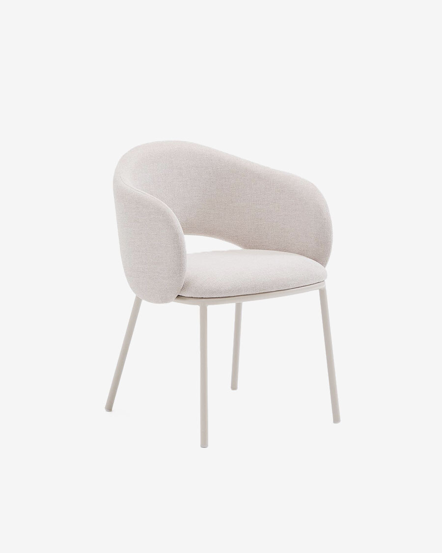 Silla Maina de chenilla beige y patas de acero con acabado beige FSC Mix Credit Silla Maina de chenilla beige y patas de acero con acabado beige FSC Mix Credit