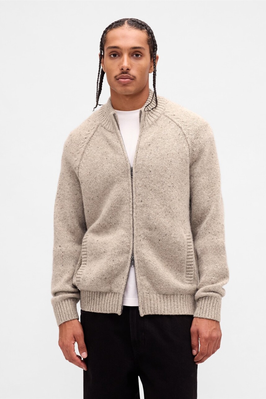 Buzo Con Cierre Lana Hombre Oatmeal Donegal