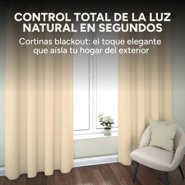 Cortina Blackout 100% Engomada Termica Set 2 Paños Tipo Lino Variante Color Beige
