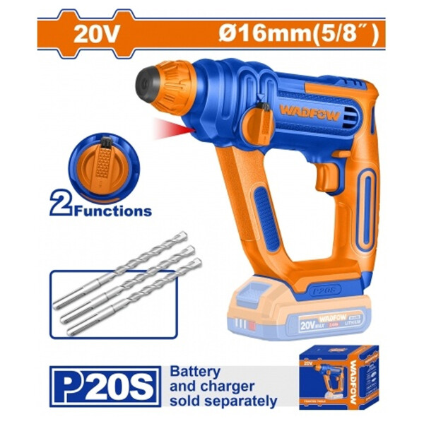 ROTOMARTILLO A BATERIA 20V WADFOW 16MM SDS PLUS 1.5J + 3 MECHAS SIN BAT NI CARG ROTOMARTILLO A BATERIA 20V WADFOW 16MM SDS PLUS 1.5J + 3 MECHAS SIN BAT NI CARG