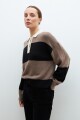 Sweater rayado cuello polo beige melange