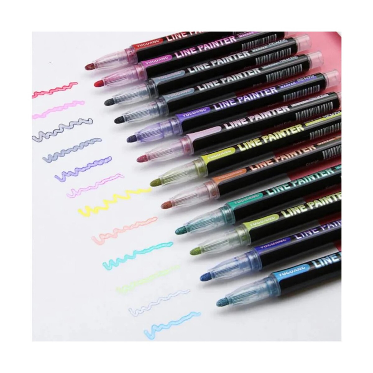 MARCADORES BRILLANTES DE LINEA DOBLE CON CONTORNO PACK X12 