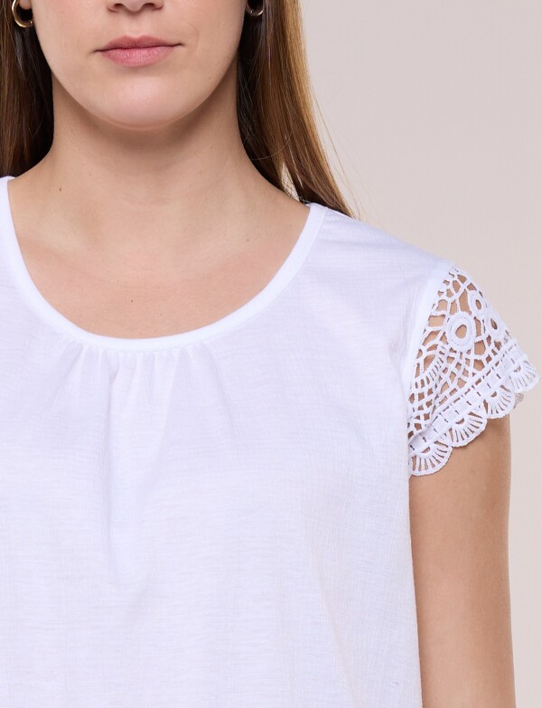 Remera Manga Crochet BLANCO