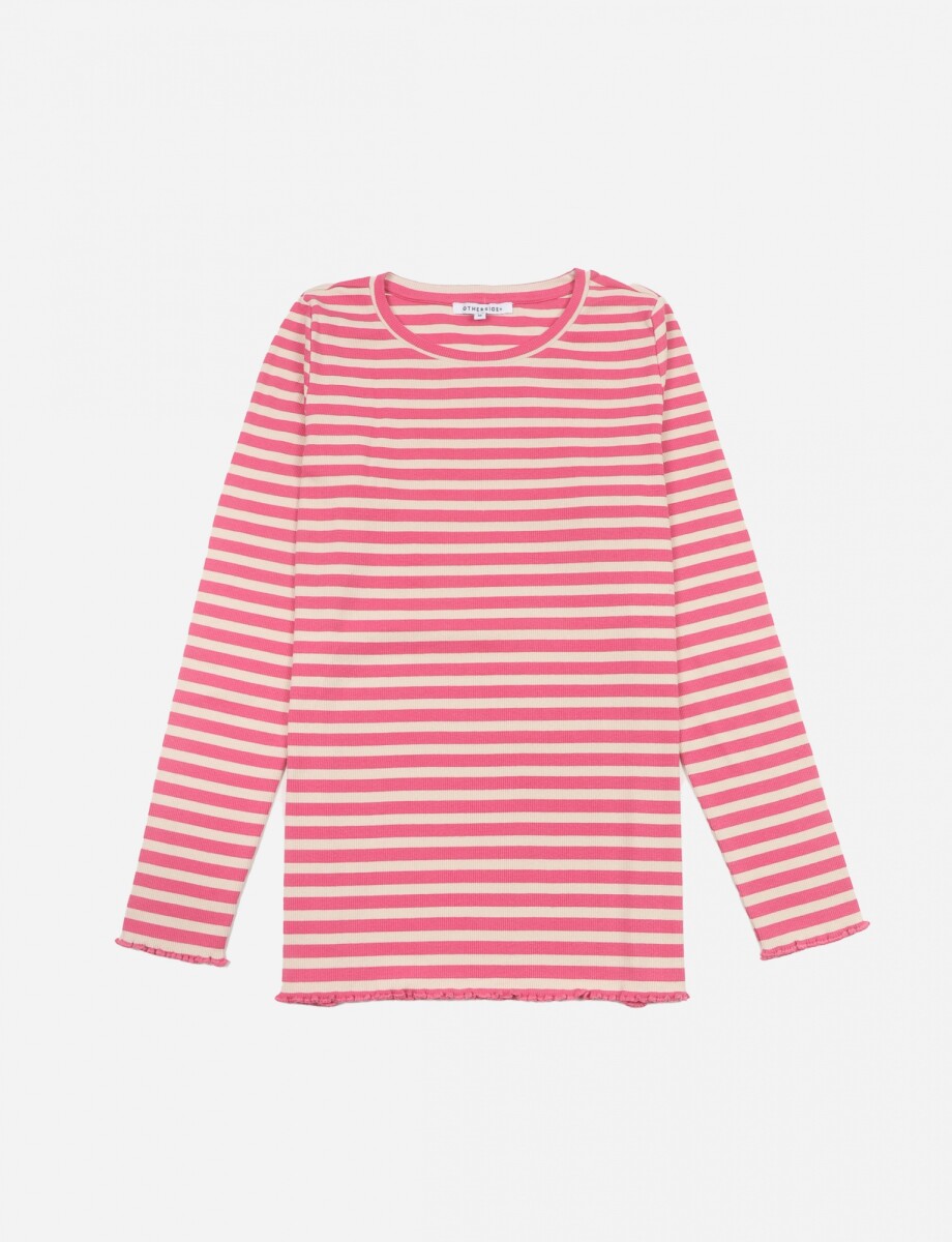 Remera en rib rayada - Mujer - Rosa 