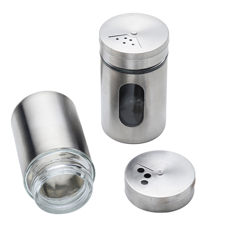 Salero especiero en acero inoxidable tapa giratoria TRANSPARENTE