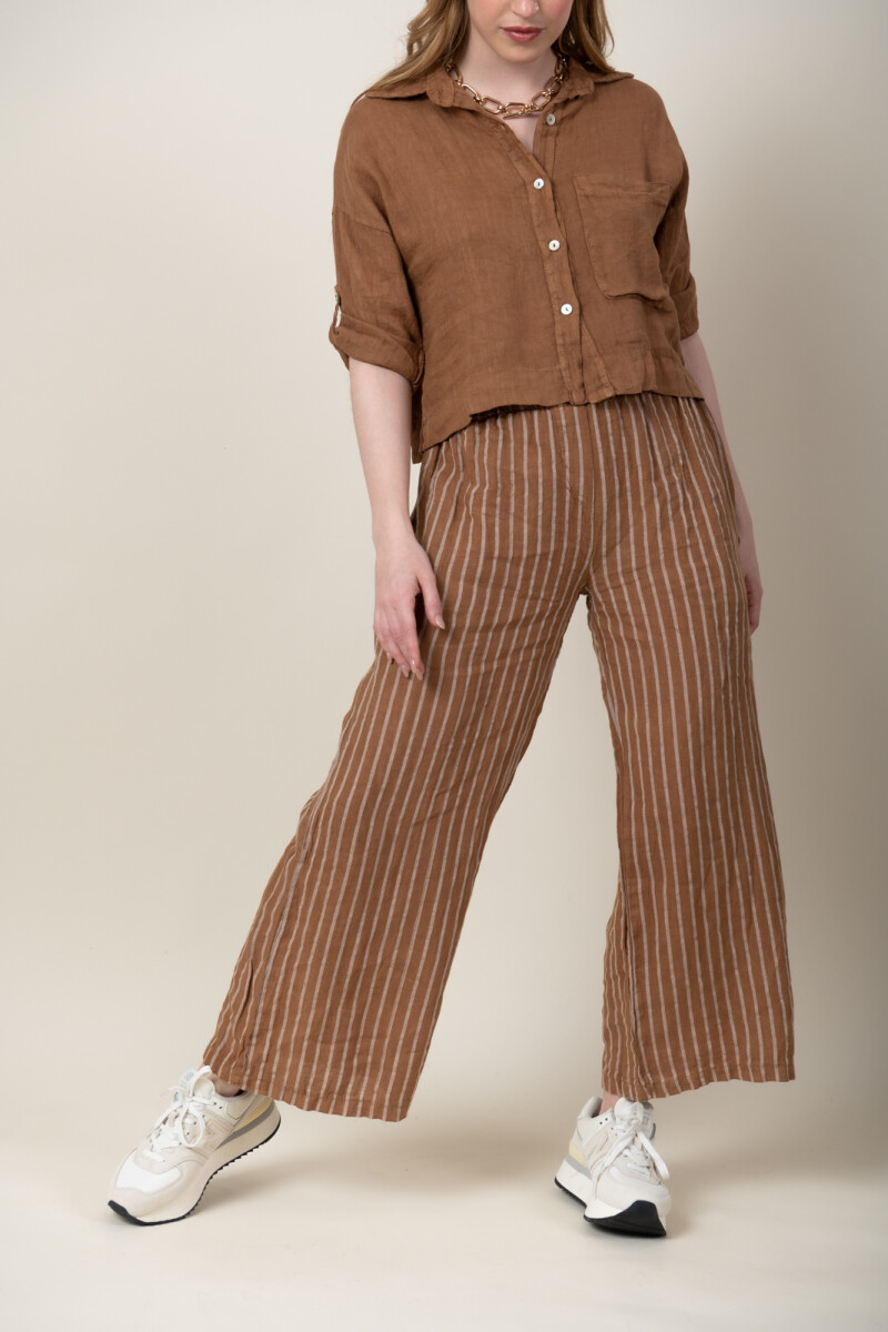 Pantalón lino rayas - Chocolate 