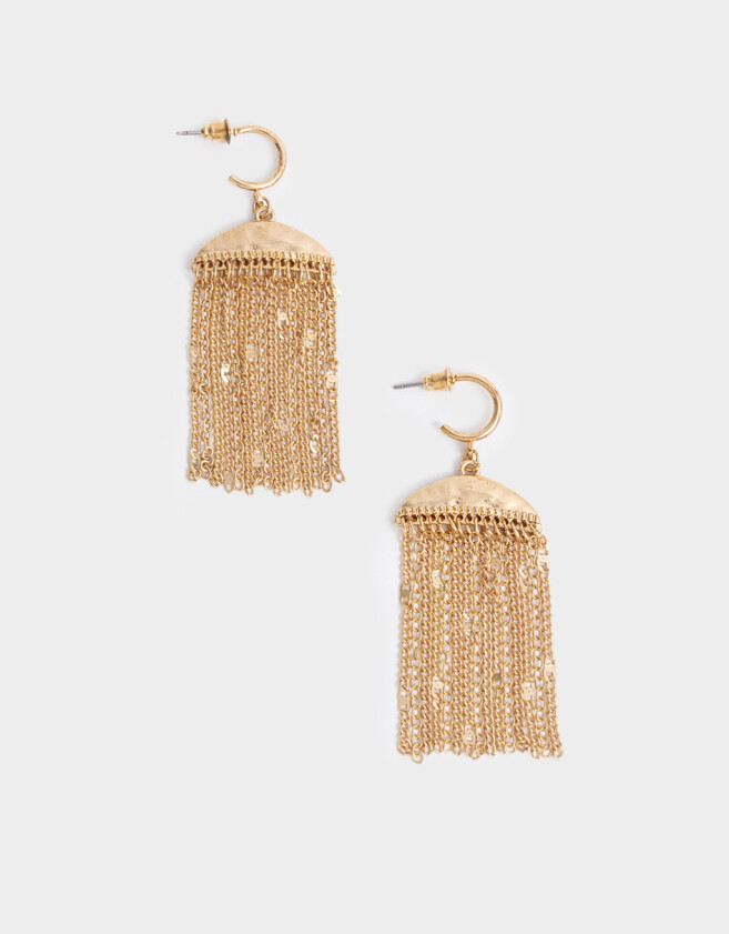 Aros Colgantes Largos Metal diferenciado Aro Largo Con Lluvia De Cadenas - Dorado