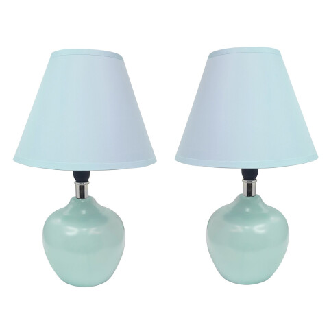 Set x2 Lampara Mesa Luz Escritorio Ceramica Lectura Portatil Variante Color Celeste