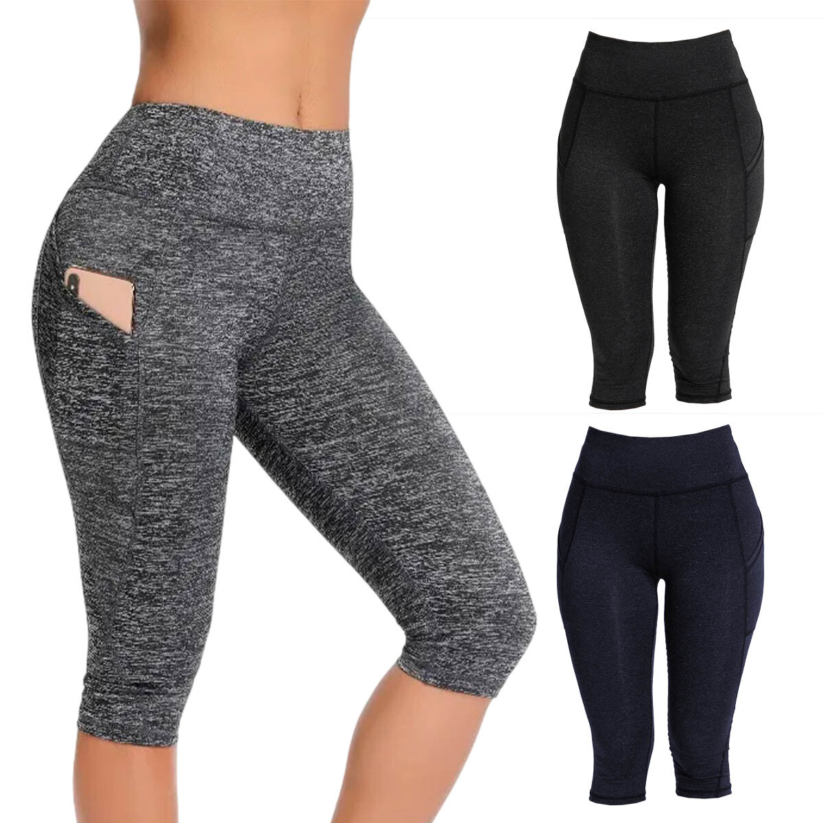 Set X3 Calzas Deportiva Pescadora Legging Con Bolsillo - Multicolor 