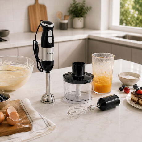 Mixer Batidor 500W 4 En 1 Picadora Turbo Bajo Consumo Negro