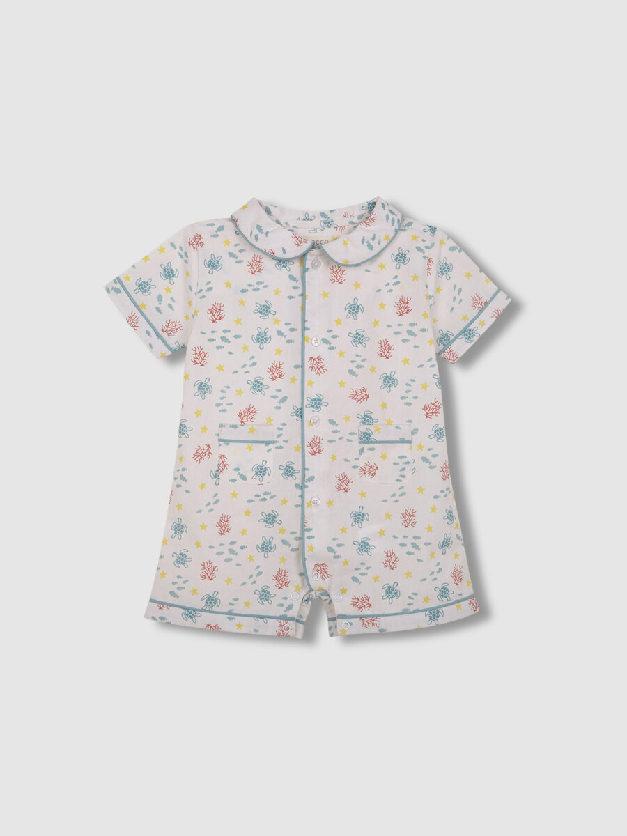 Pijama Estampado Fondo Marino Blanco