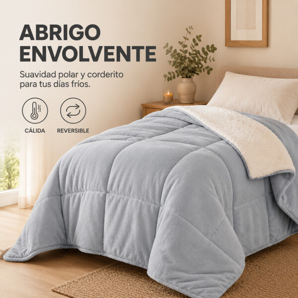 Frazada Manta Polar Con Corderito Acolchado 1 Plazas 200x150 Gris Claro