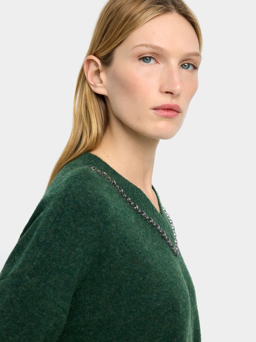 Jersey De Punto Con Detalle De Cristales verde