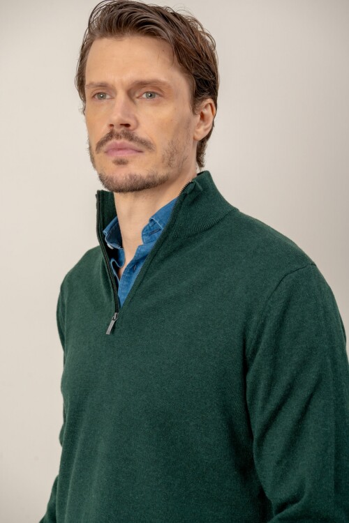 Sweater medio cierre Merino Verde