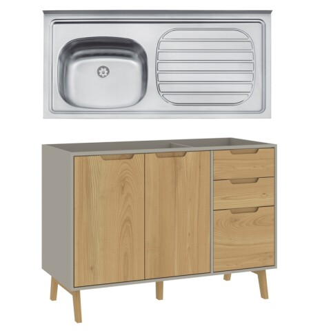 Kit de Cocina Bajo Mesada Melilla Cinza con 3 Puertas de Madera y 2 Cajones y Pileta Tramontina Izquierda Kit de Cocina Bajo Mesada Melilla Cinza con 3 Puertas de Madera y 2 Cajones y Pileta Tramontina Izquierda
