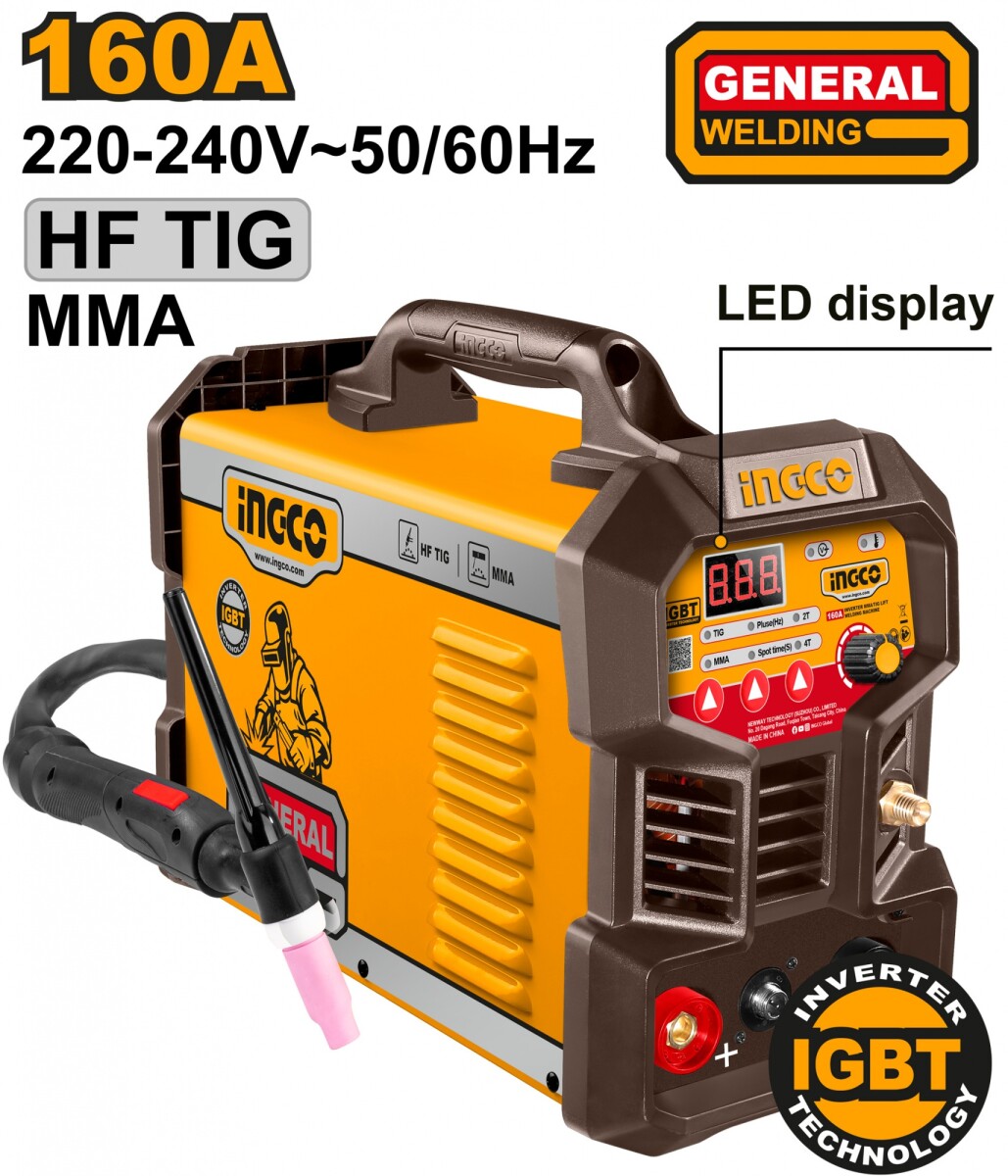SOLDADORA INVERTER TIG/MMA 160A 220-240V LCD IGBT CON ACCESORIOS INGCO ING-TIG16 