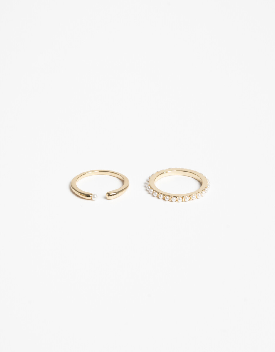 Set De Anillos Metal Con Perlas 