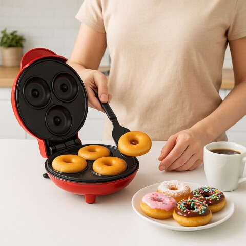 Mini Máquina de Donas 3 Unidas Antiadherente Color Rojo 12 x 18 x 14 cm - RAF - R2019R Mini Máquina de Donas 3 Unidas Antiadherente Color Rojo 12 x 18 x 14 cm - RAF - R2019R