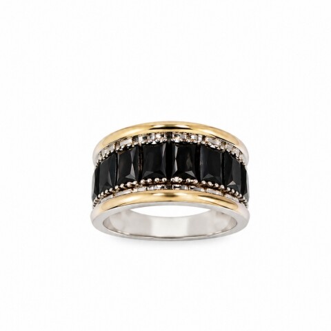 Anillo plata y oro con zirconias negras Anillo plata y oro con zirconias negras