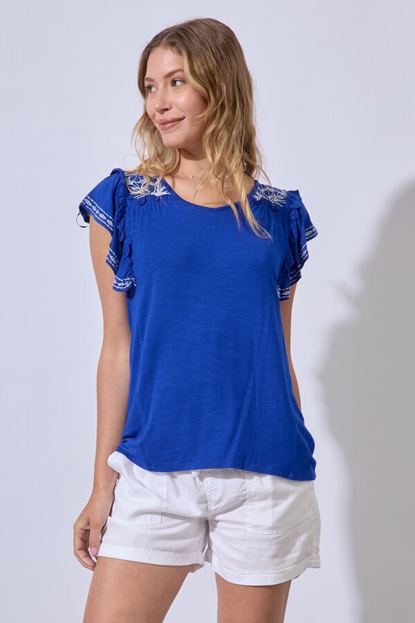 Blusa Bordada AZUL/BLANCO