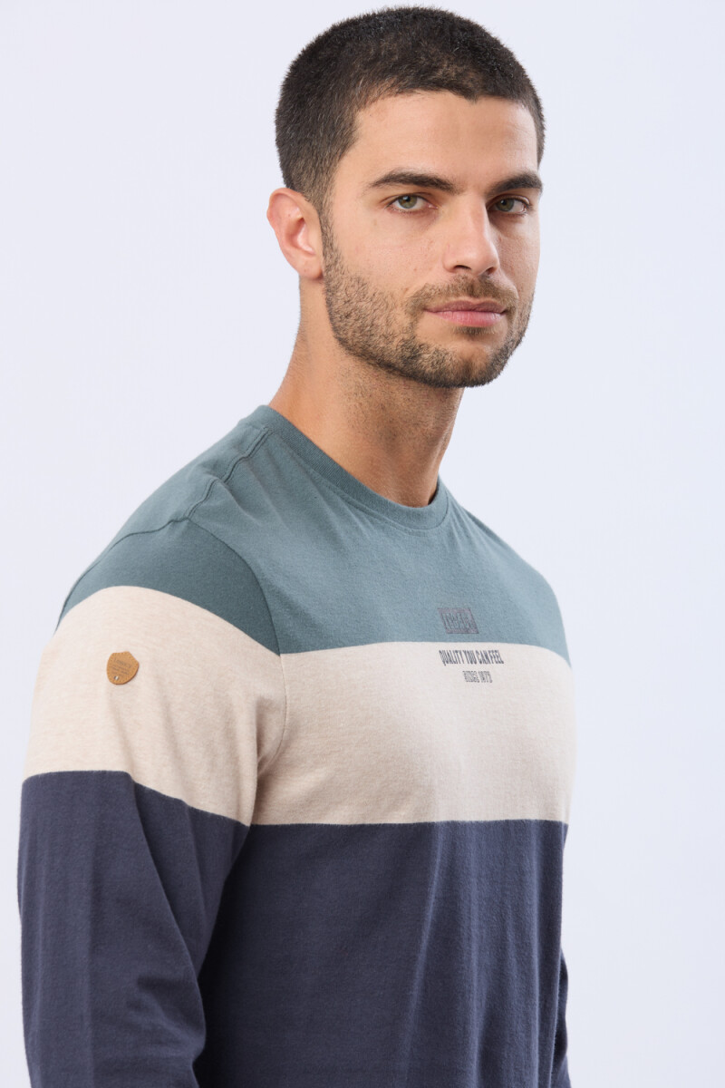 REMERA RAYADA DE ALGODÓN - Azul 