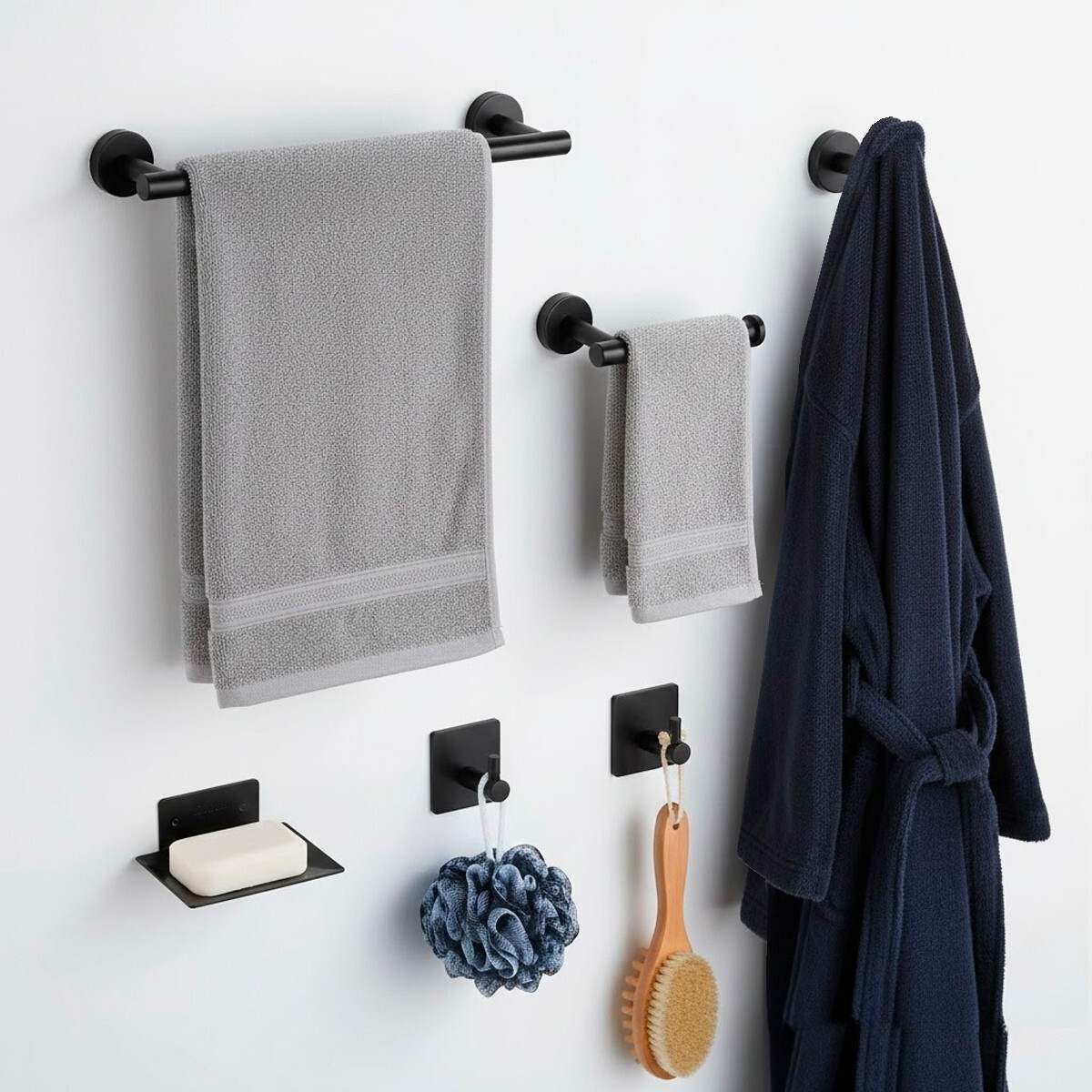 Conjunto de accesorios para baño 6 piezas en metal - NEGRO 