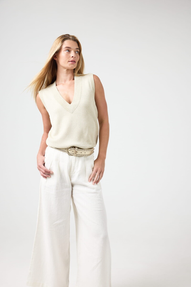 Chaleco Tejido Preppy en Lurex Dorado