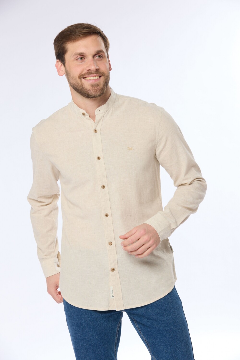 CAMISA DE LINO CUELLO MAO Beige