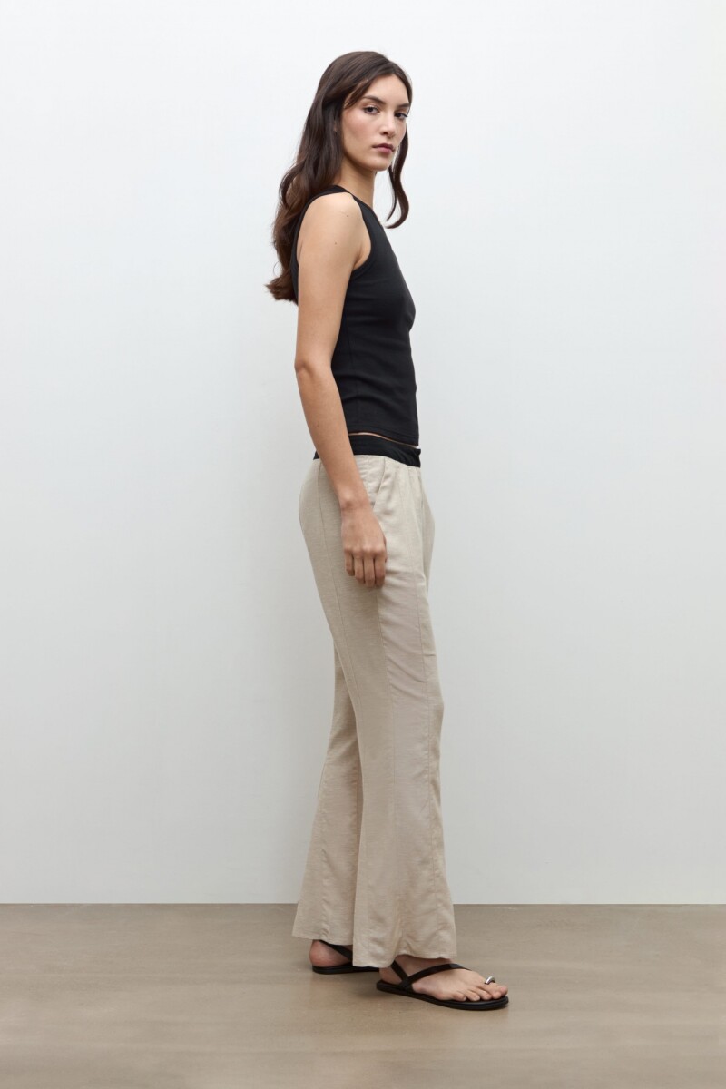 Pantalon lino cortes y godets beige melange