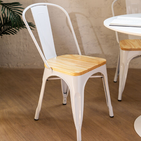 SILLA MADERA TOLIX Silla Metálica Con Asiento de Madera Tolix Blanca
