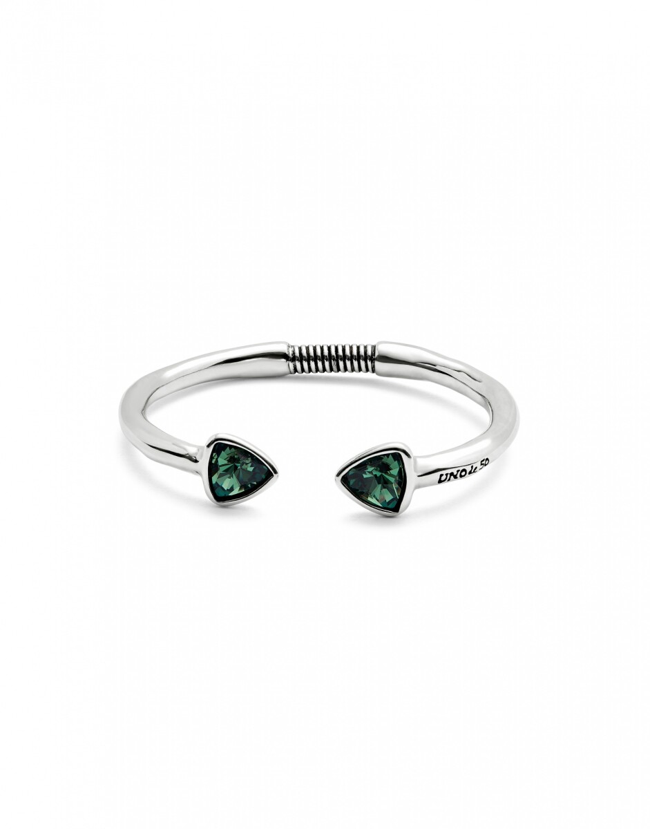 PULSERA RÍGIDA DE ALEACIÓN DE METALES BAÑADA EN PLATA DE LEY CON DOS CRISTALES FACETADOS VERDES - Pulsera 