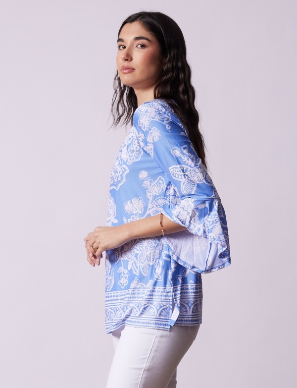 Blusa Flores CELESTE OSCURO