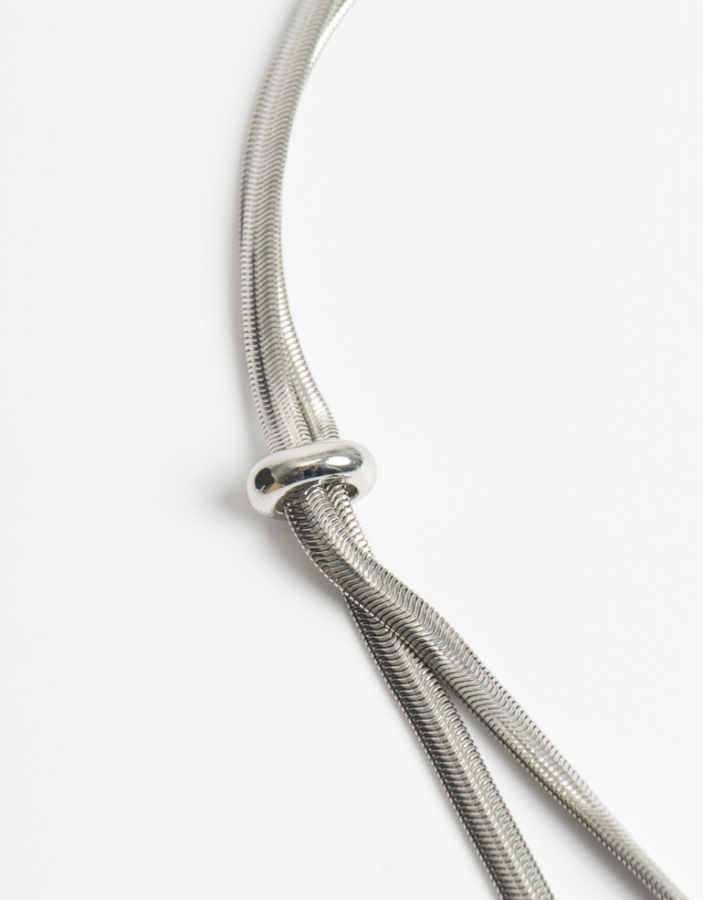 Collares Largos Metal Collar Largo De Metal - Plateado Rodio