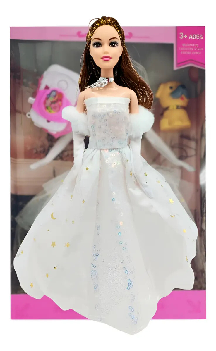Muñeca Con Vestido De Fiesta Y Accesorios - BLANCO 