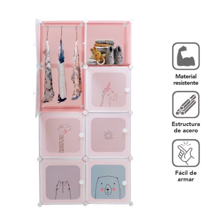 Armario Plastico Lumax 8 Compartimentos Desmontable Rosado