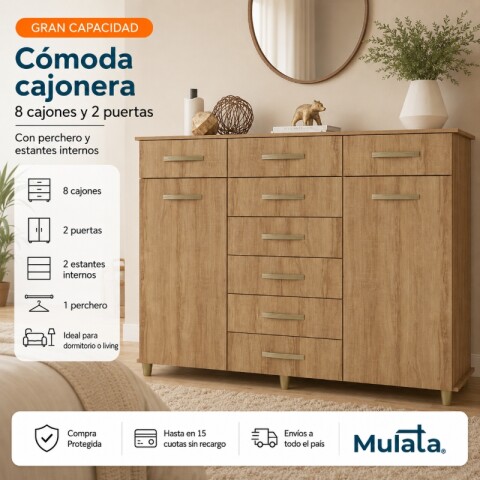Comoda Cajonera de 8 cajones 2 puertas 1 perchero y 2 estantes internos para Dormitorio o Living - FE - Miel Comoda Cajonera de 8 cajones 2 puertas 1 perchero y 2 estantes internos para Dormitorio o Living - FE - Miel