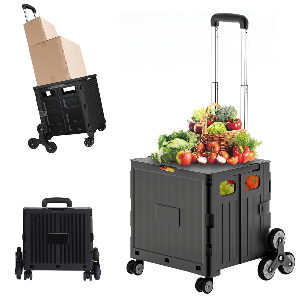 Carro Caja Plegable Ruedas Multiuso Hierro Carrito Escalera - Variante Color Negro 