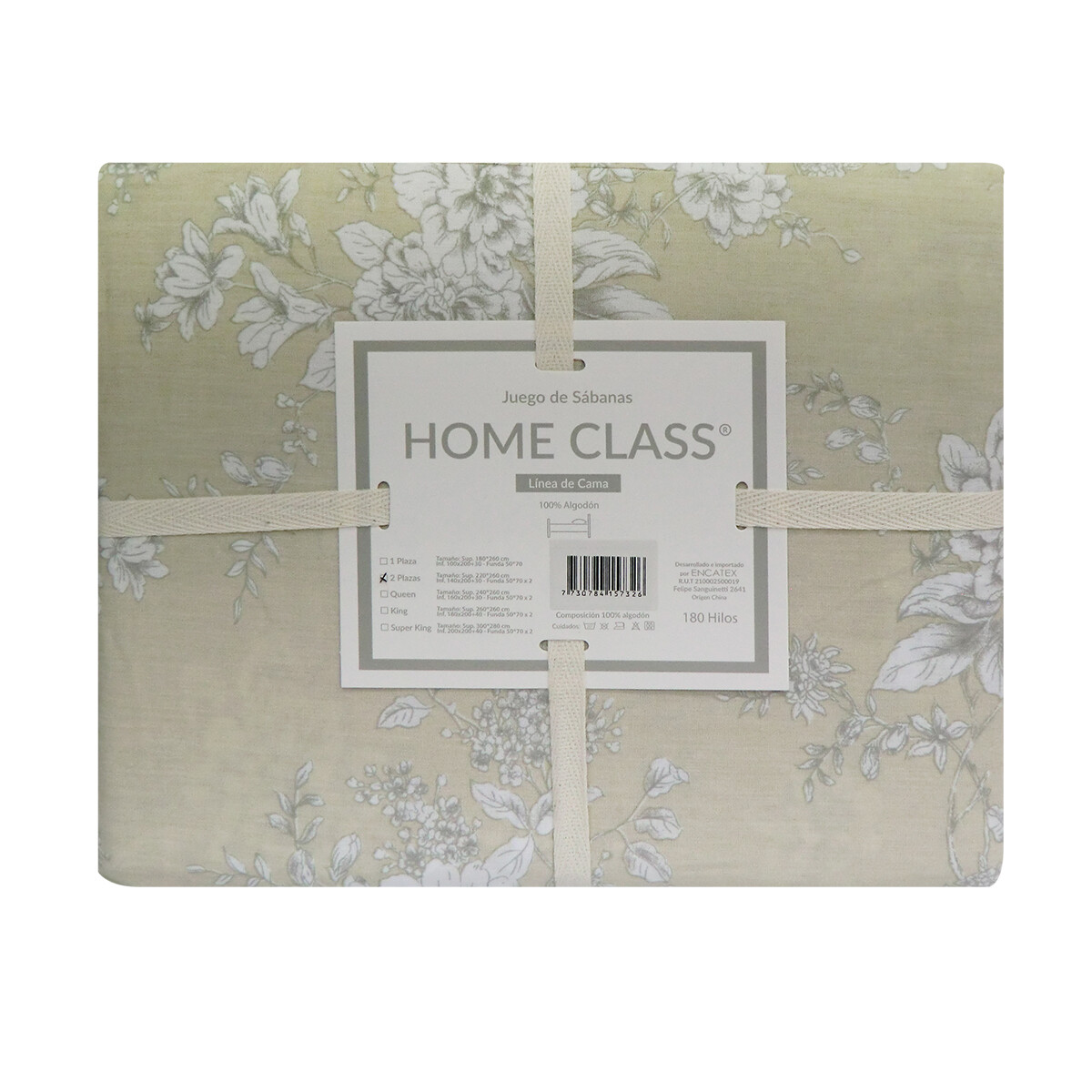 Juego Sábanas Queen Size Home Class Estampado 180 Hilos 100% Algodón - FLORES BEIGE 