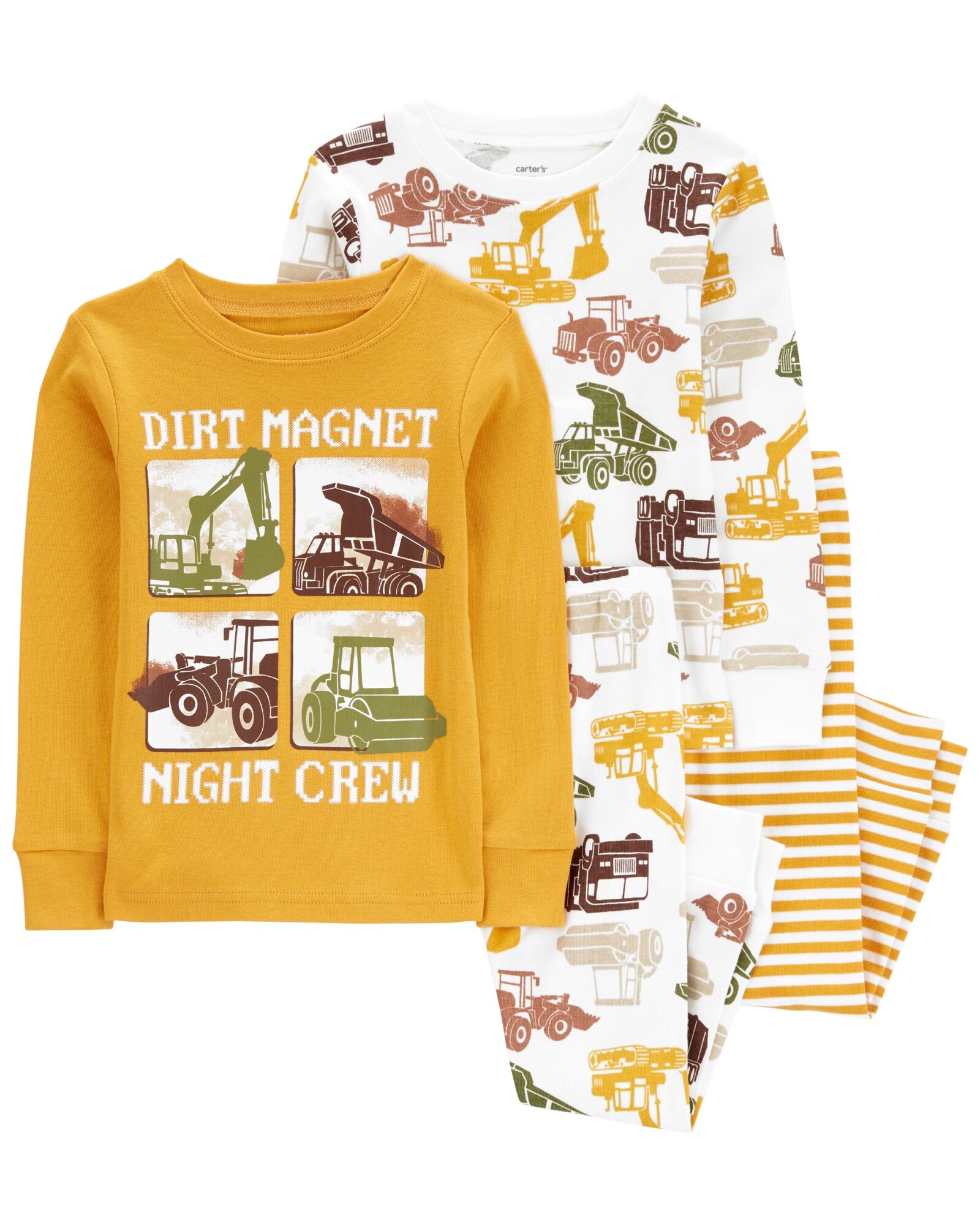 Pijama cuatro piezas de algodón, dos pantalones y dos remeras, diseño constructor Sin color
