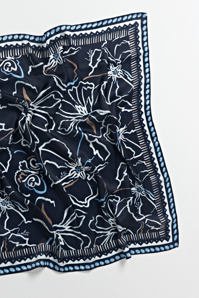 Pañuelo estampado floral abstracto azul marino