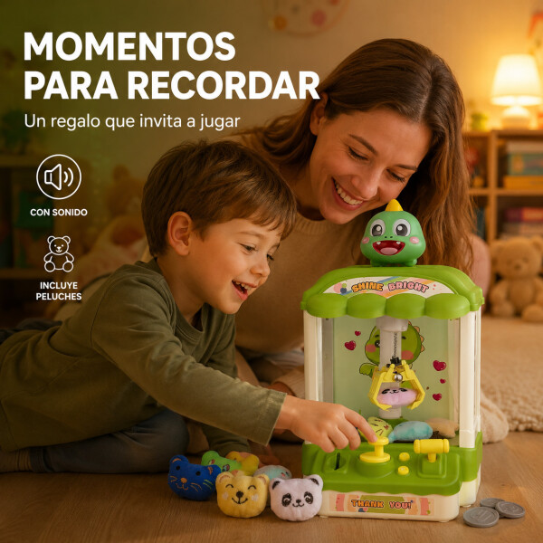 Máquina Infantil Grúa Agarra Juguetes Peluches Con Sonido Variante Color Verde