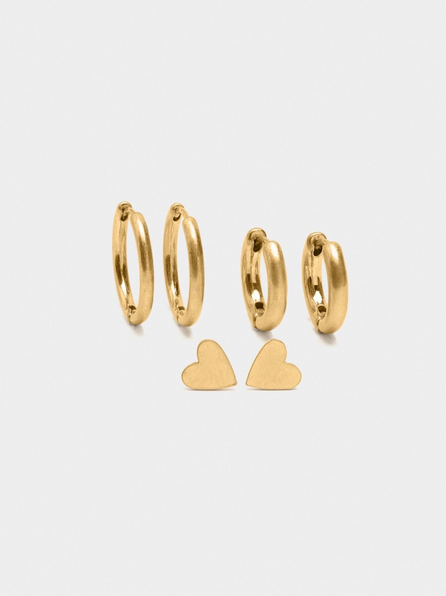 Set De Aros Con Corazón - dorado 