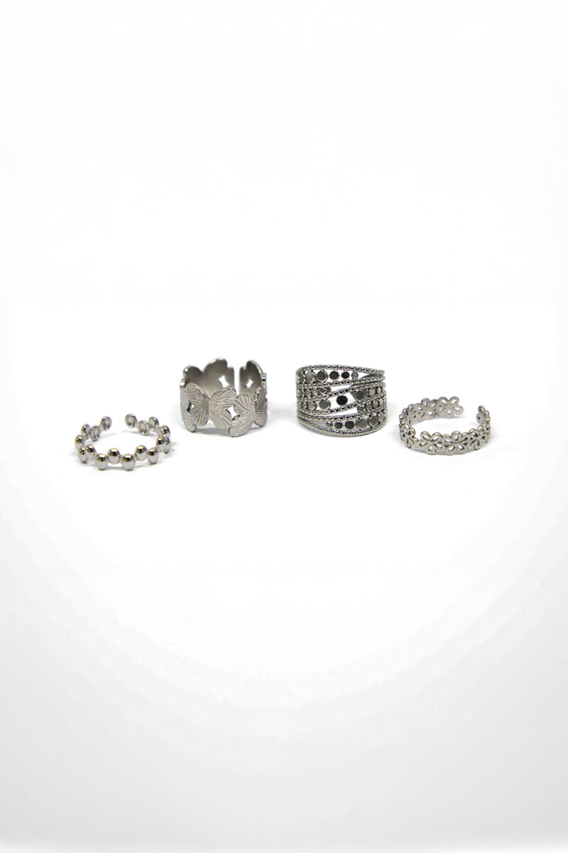 Anillo Piero, Set X4 - Plateado 