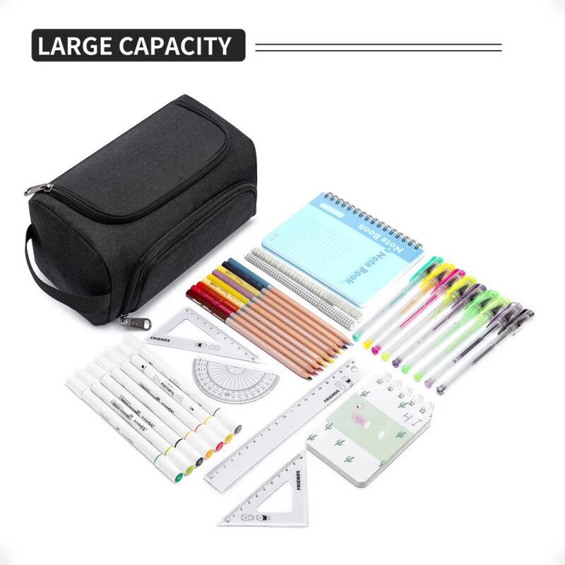 Bolso Cartuchera Gran Capacidad Para Lápices Y Marcadores Negro