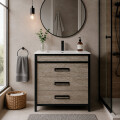 MUEBLE DE BAÑO VANITY MARRÓN CON BACHA BLANCA Mueble De Baño Vanity Marrón Con Bacha Blanca