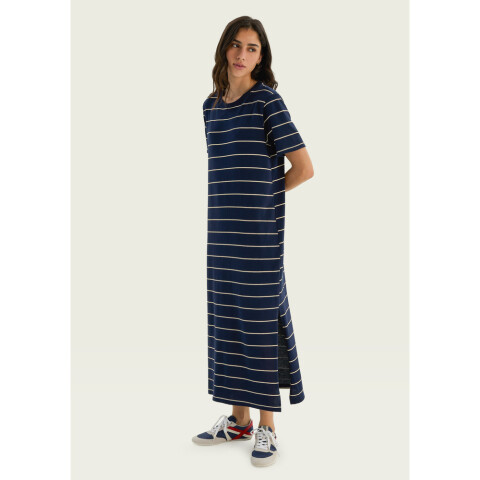 VESTIDO MIDI FEM OFF WHITE LISTRADO